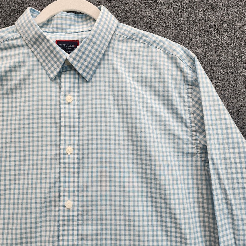 UNTUCKit Roussillon Men's Blue Gingham Stretch Button Down Shirt XL Regular Fit